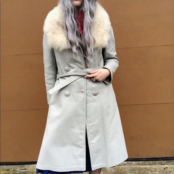 Vintage Grey/Blue Leather Fox Fur Coat - Picture 2 of 2